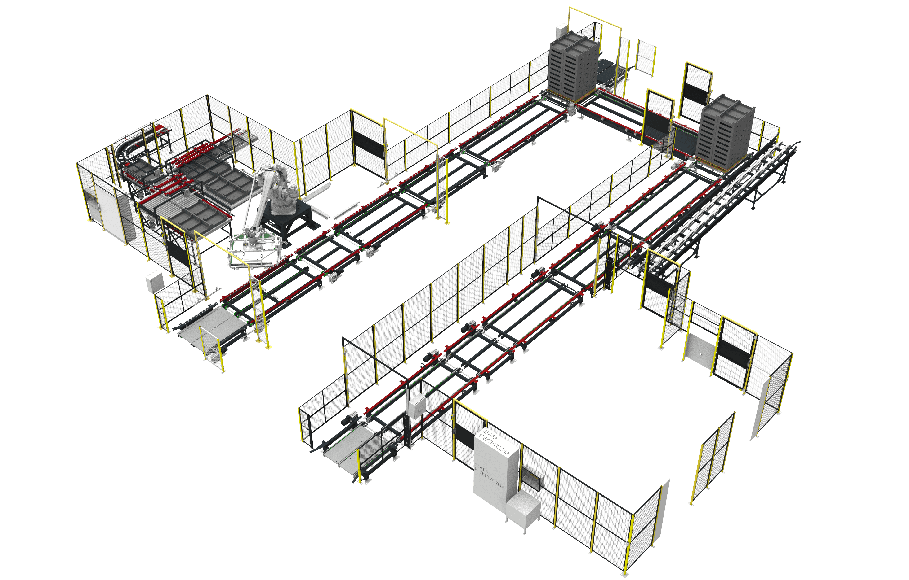 Transport różnych rozmiarów palet pomiędzy halami z wykorzystaniem automatycznych skrzyżowań palet